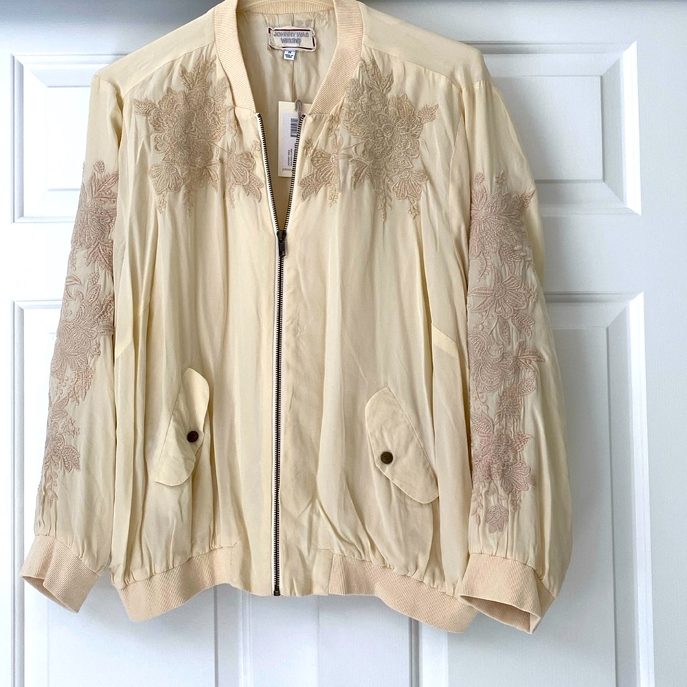 Gorgeous Johnny Was Ecru Silk Tyrell Bomber Jacket, NWT, 2X